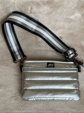 THINK ROYLN Silver Quilted Padded Crossbody Bag